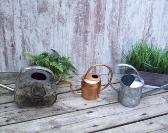 Copper Watering Can with Curved Handle Rustic Decor Garden Container Water Can Garden Decor YOUR Choice