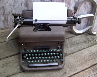 Remington Rand Typewriter Portable Office Typewriter Brown Gray Large Manual Return Green Keys PHOTO PROP