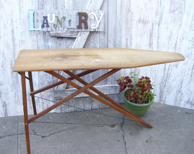 Vintage Wood Ironing Board Wooden Folding Iron Table Primitive