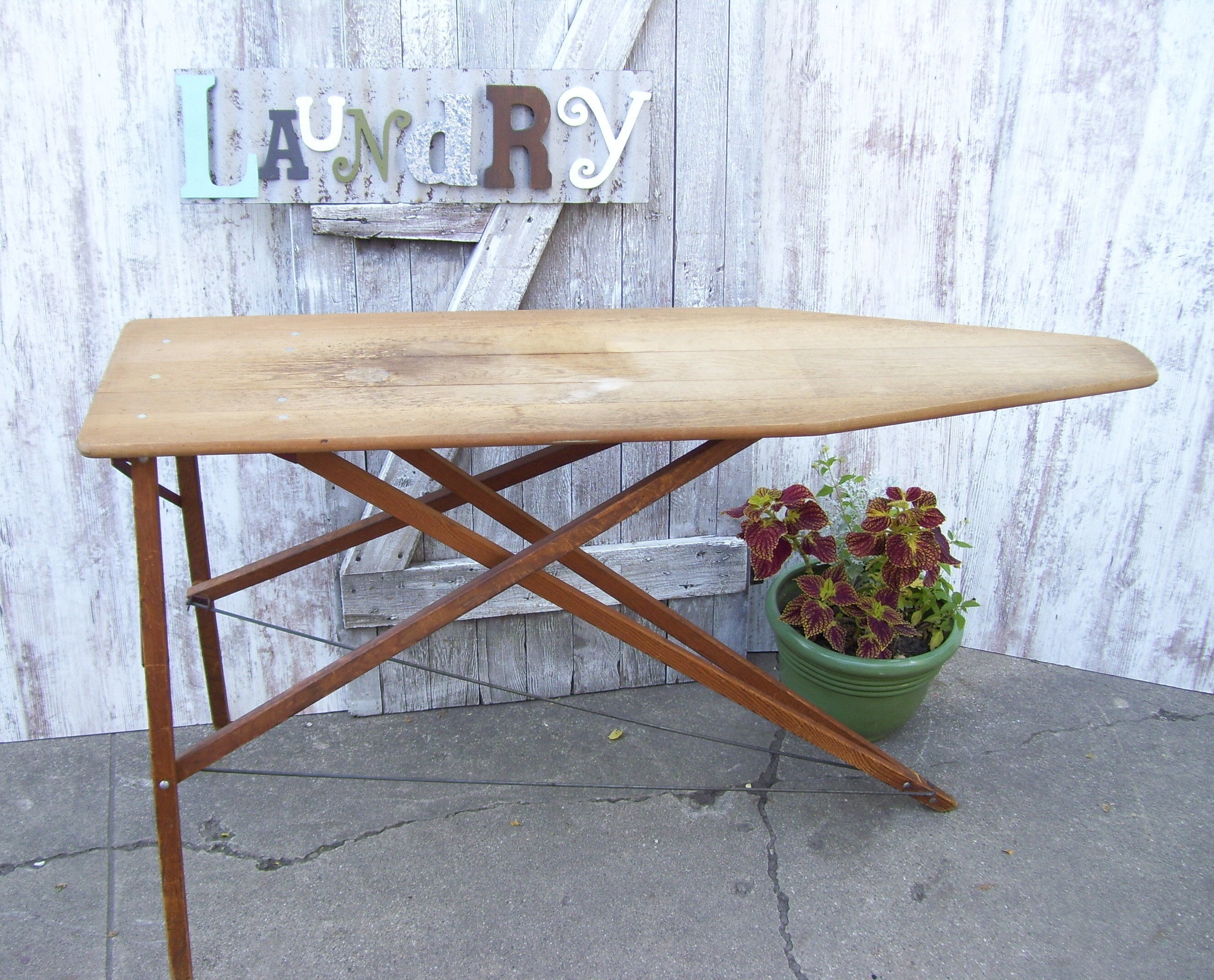 Antique Wood Ironing Board Fold up Collapsible Wooden Table Console Table  Sofa Table Home Bar Plant Stand Farmhouse Decor Cottage Style 