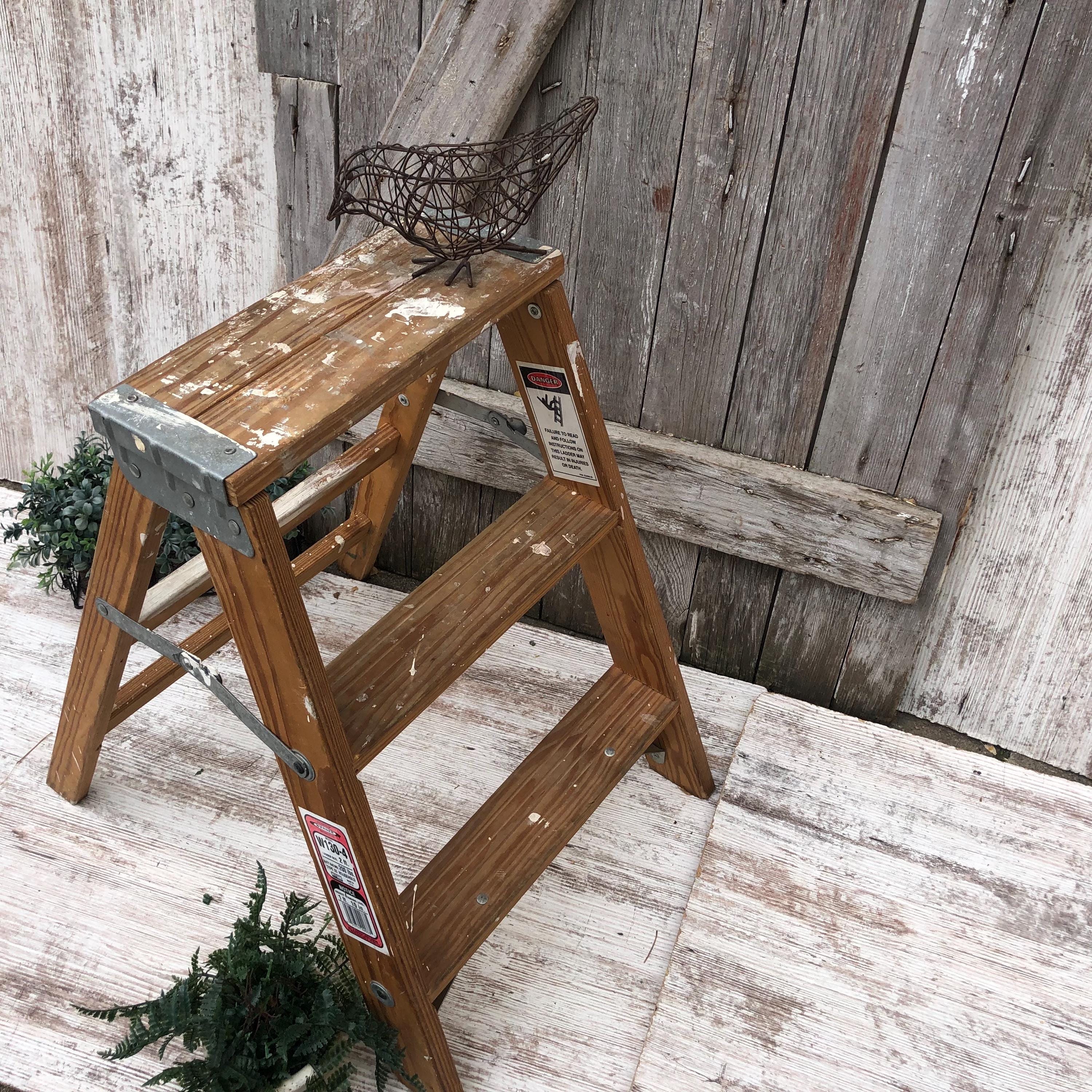 Werner Wood Ladder Two Step Plant Stand Farmhouse Rustic Wooden Step ...