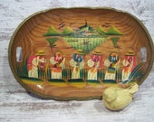 Mexican Floral Design Wood Bowl Folk Art Toleware Southwestern Decor Batea Wood Tray Janitzio Mexico