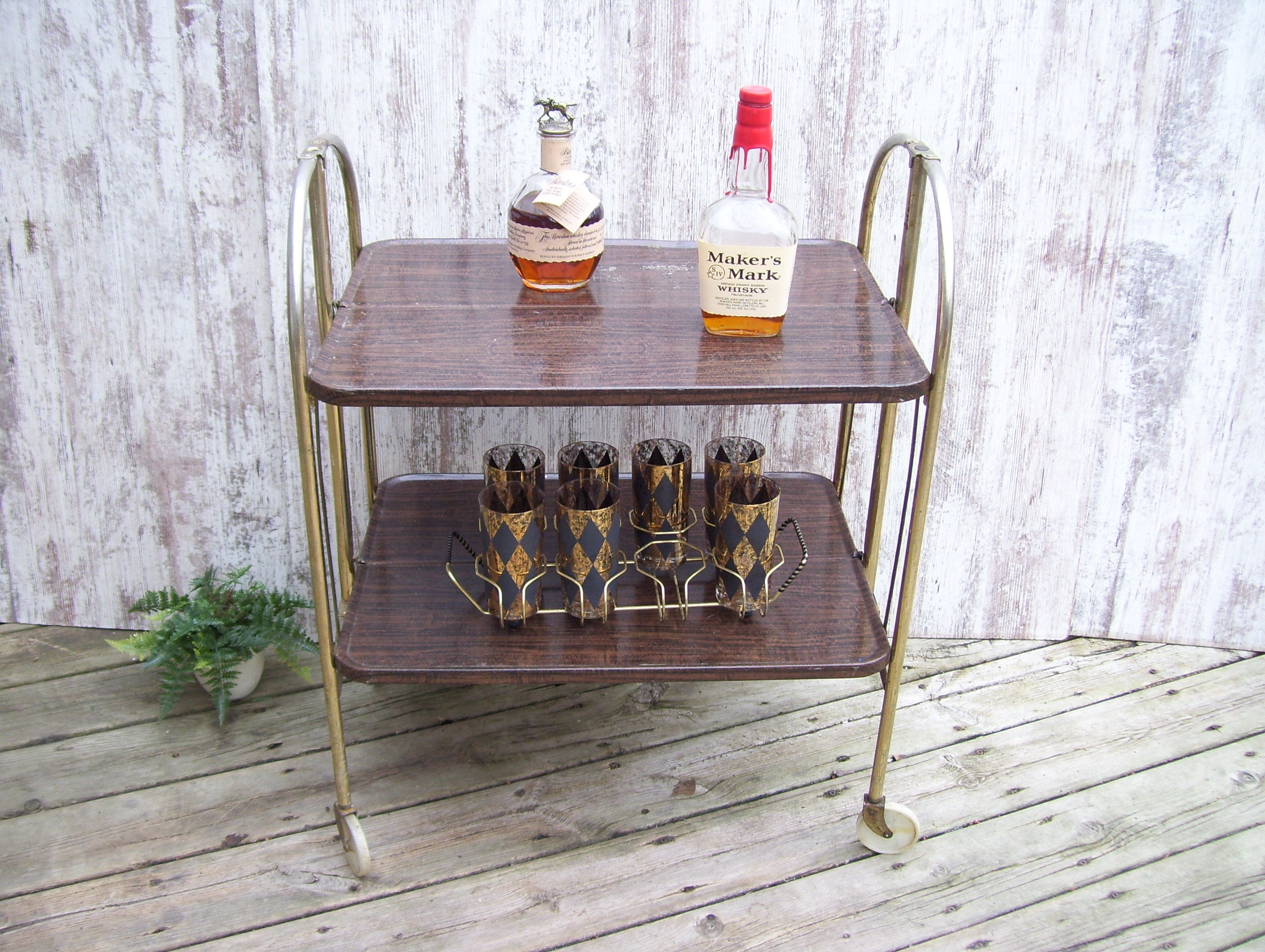 Versa Table Fold N Roll Two Level Shelf Bar Cart Mid Century