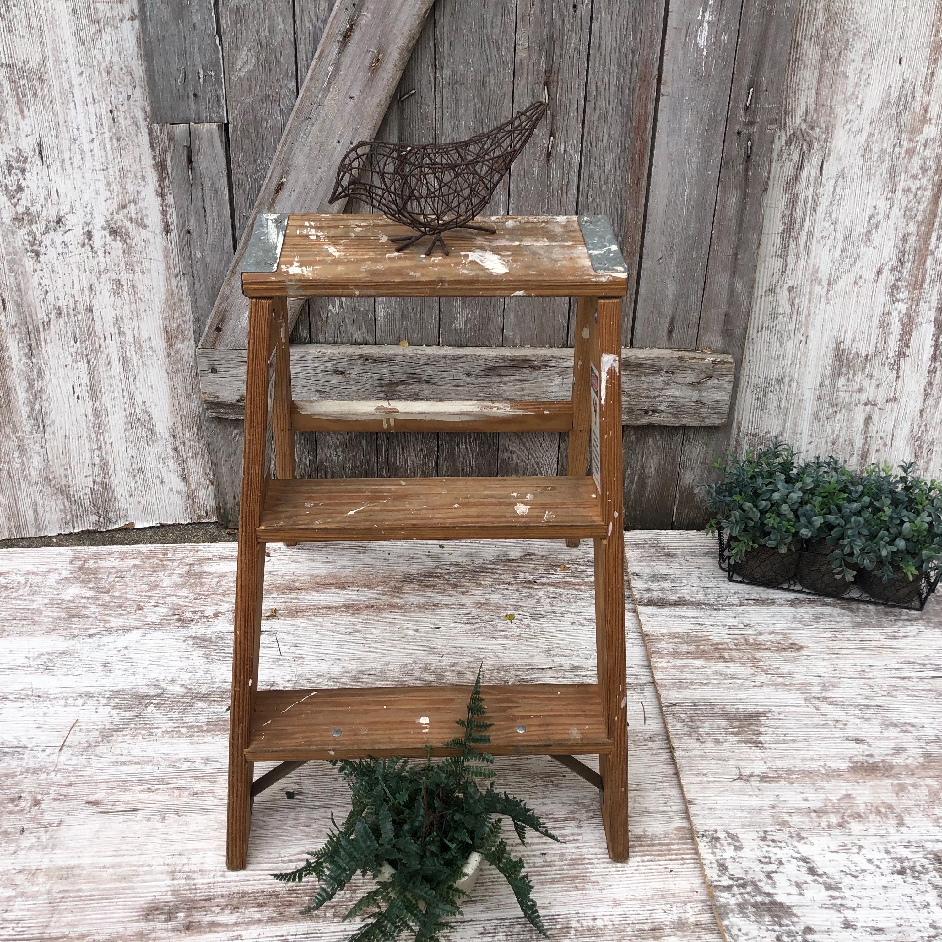 Werner Wood Ladder Two Step Plant Stand Farmhouse Rustic Wooden Step ...