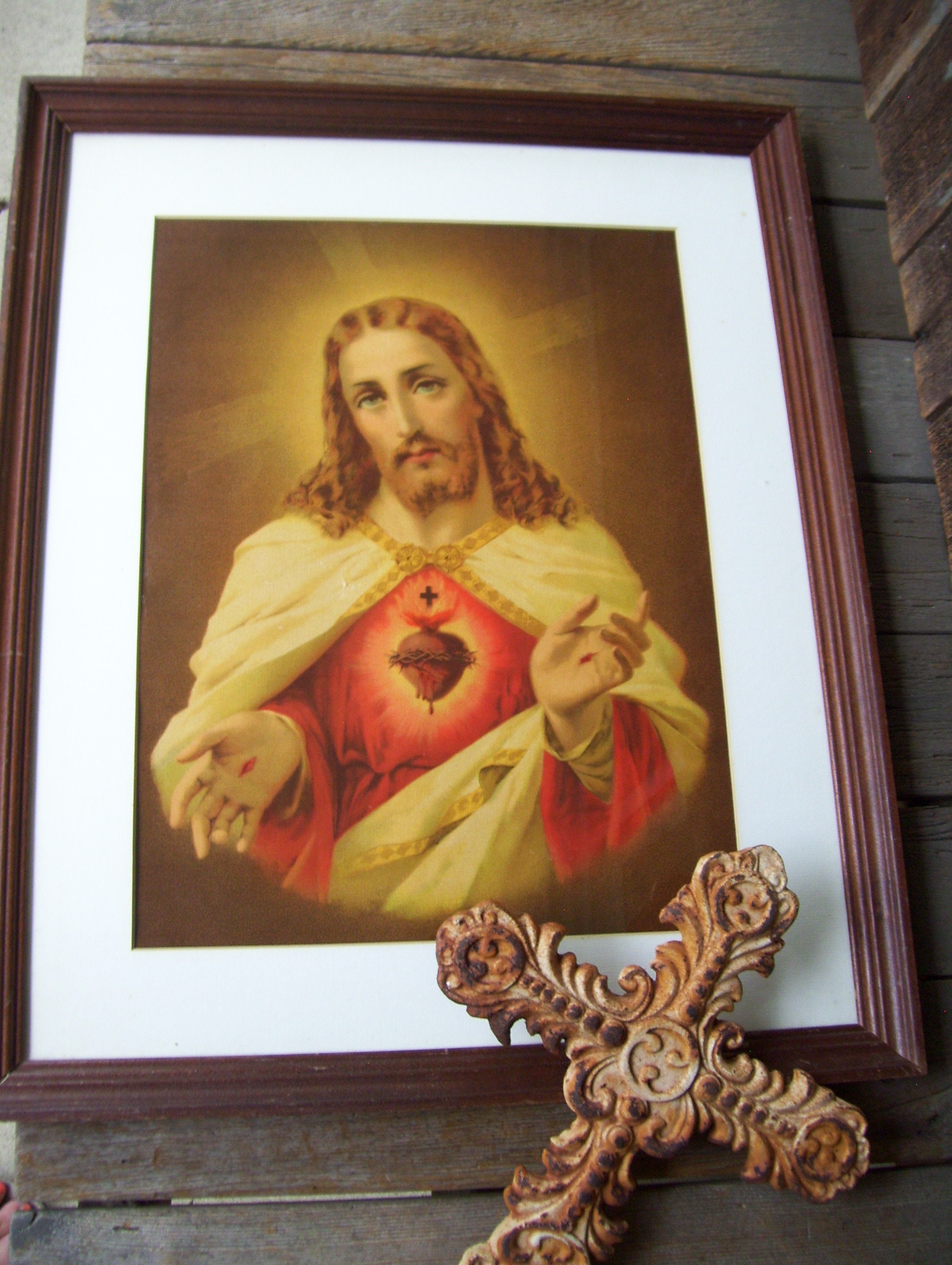 LARGE S Cor Jesu Litho Sacret Heart Stigmata of Hands and Heart Printed in  Switzerland Christianity Jesus Lithograph Frame Religious Art - Etsy Hong  Kong