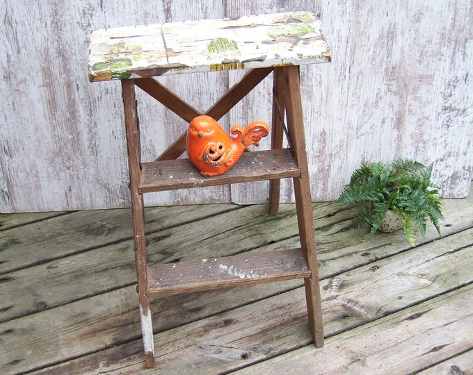 Vintage Wood Ladder Two Step Plant Stand Farmhouse Primitive Rustic ...