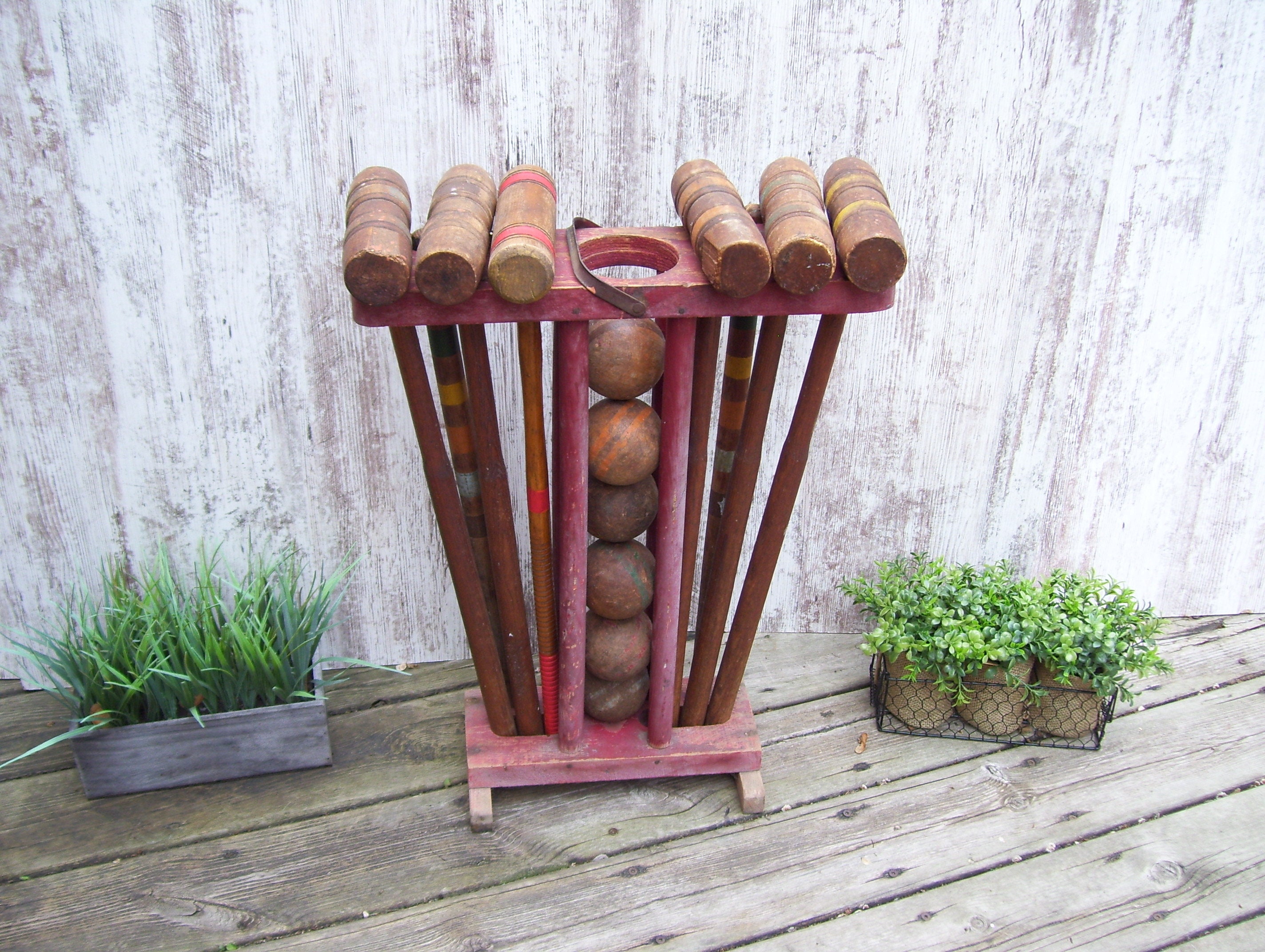CROQUET 4 Players Set Complete Wood With Carry Bag Antique Lawn Pack Free Post 