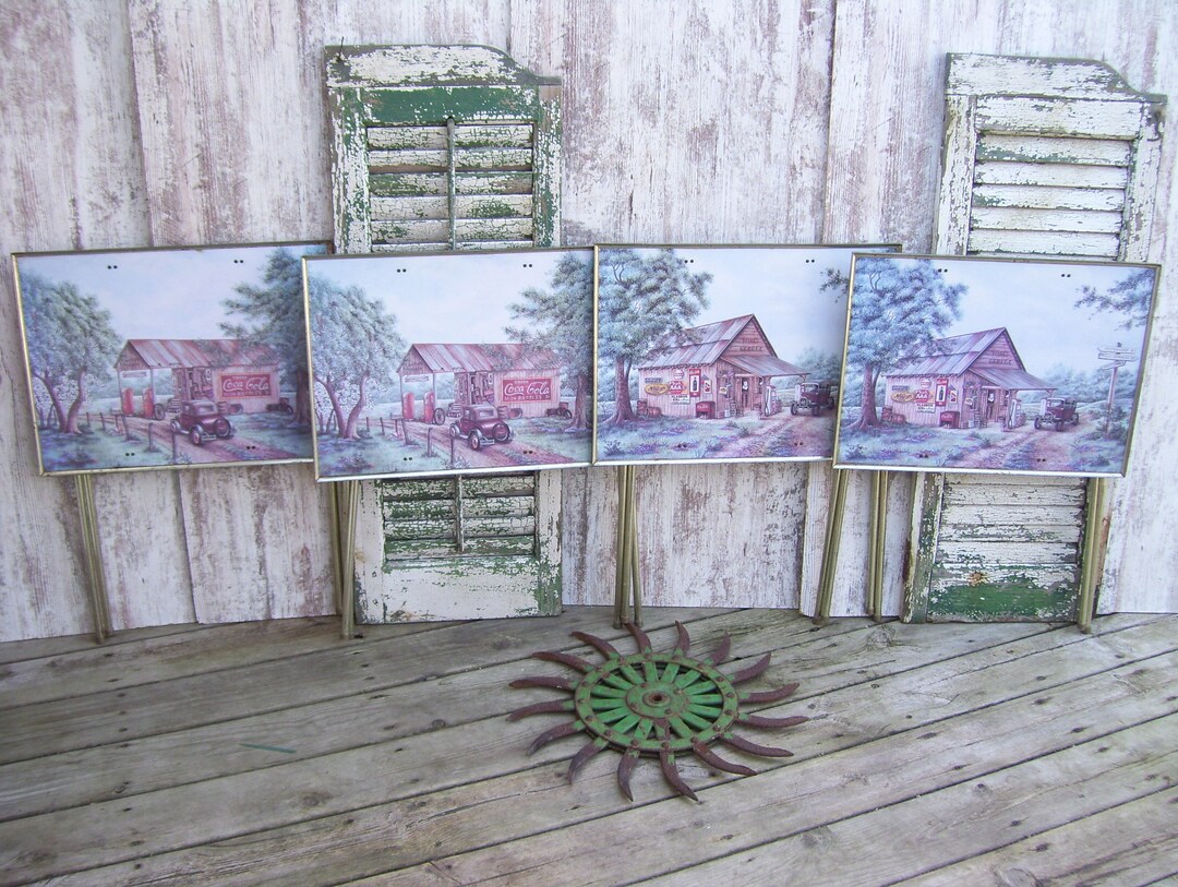 4 TV Trays Coca Cola Quaker Industries Kay Lamb Shana Signed Gas