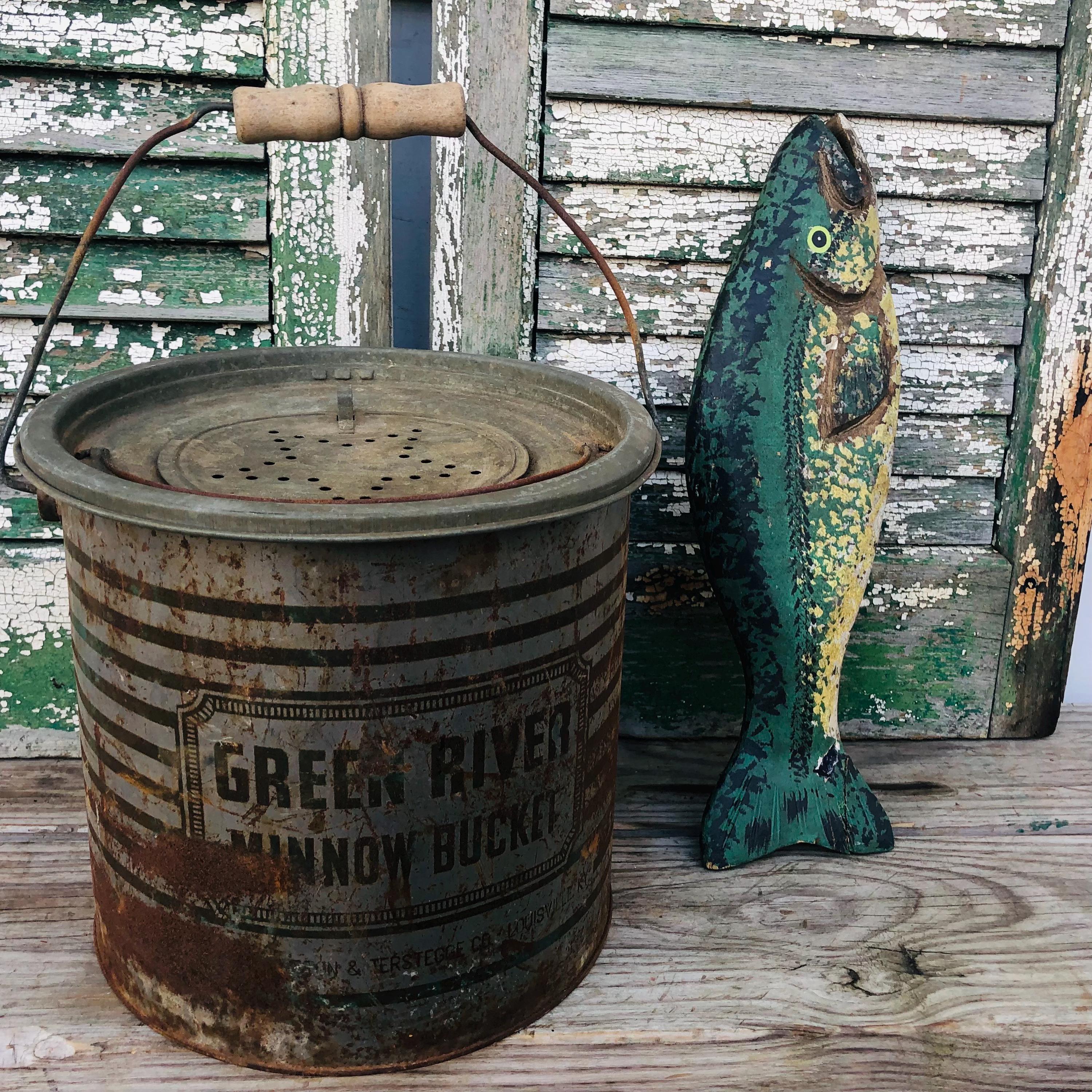 Minnow Bucket Green River Frabills Old Pal Bait Bucket Galvanized Metal ...