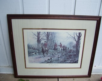 English Fox Hunt George Wright The Pink Of Condition Lithograph 33" Fox Hunting Dogs Equestrian Matted Framed