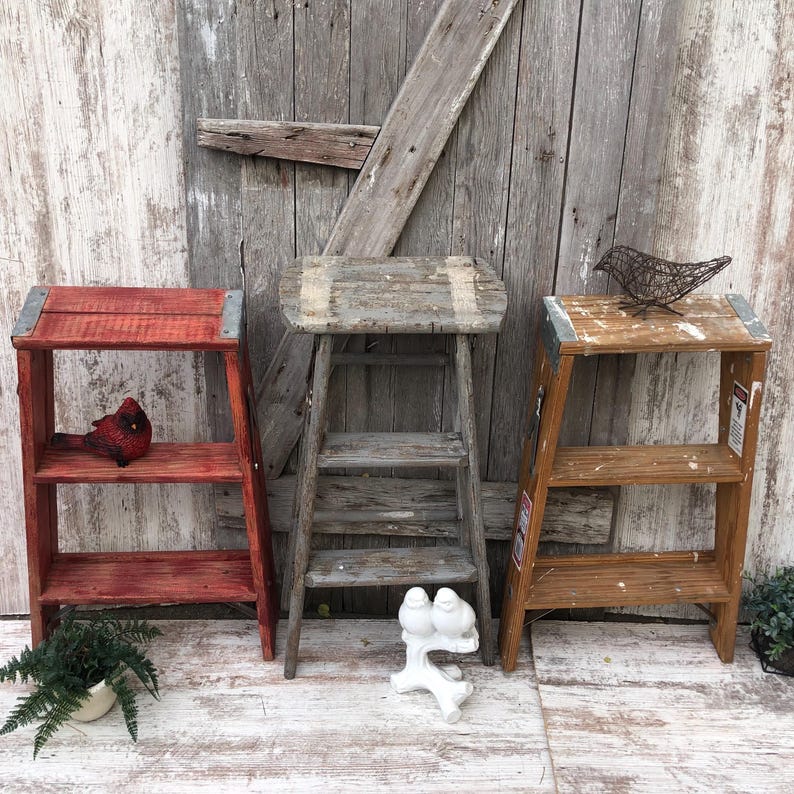 Werner Wood Ladder Two Step Plant Stand Farmhouse Rustic Wooden Step ...