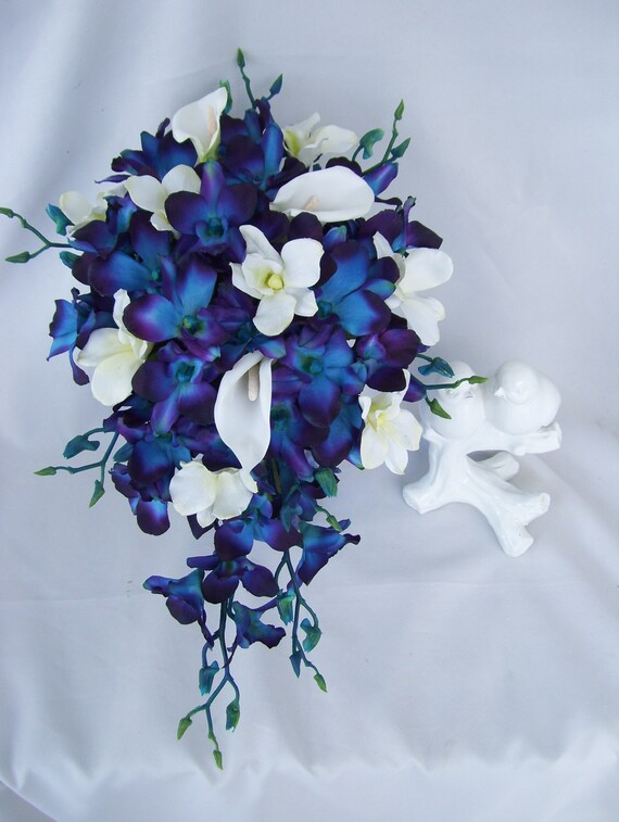 Lolo Cascade Bridal Bouquet White Calla Lilies Blue Violet Ca Etsy