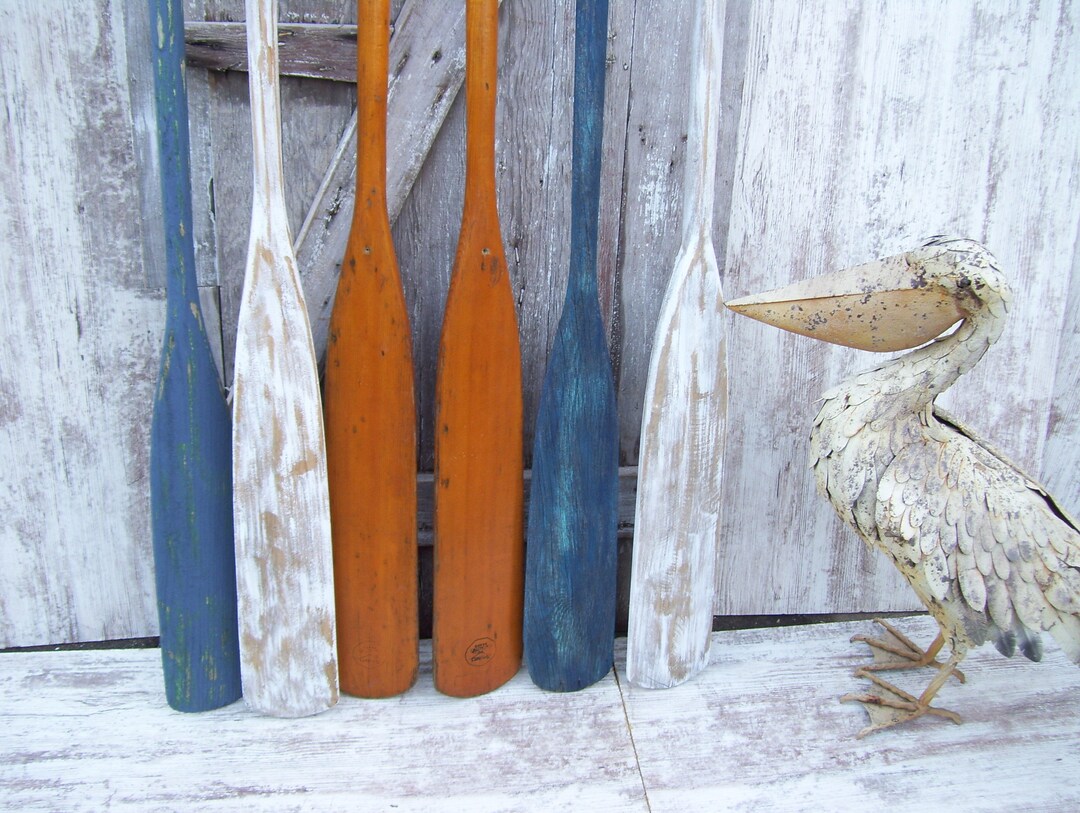 2 Vintage Wooden Smokers Paddles 83 or SINGLE White Painted Oars Navy