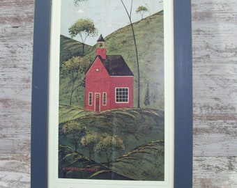 Warren Kimbleフォークアートハウスin Hillsプリミティブランド Warren Kimble Folk Art House in Hills Primitive Landscape