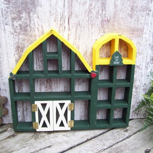 Barn Wood Shelf With Sections Curio Shelf Small Treasures 20 Sections Green Yellow