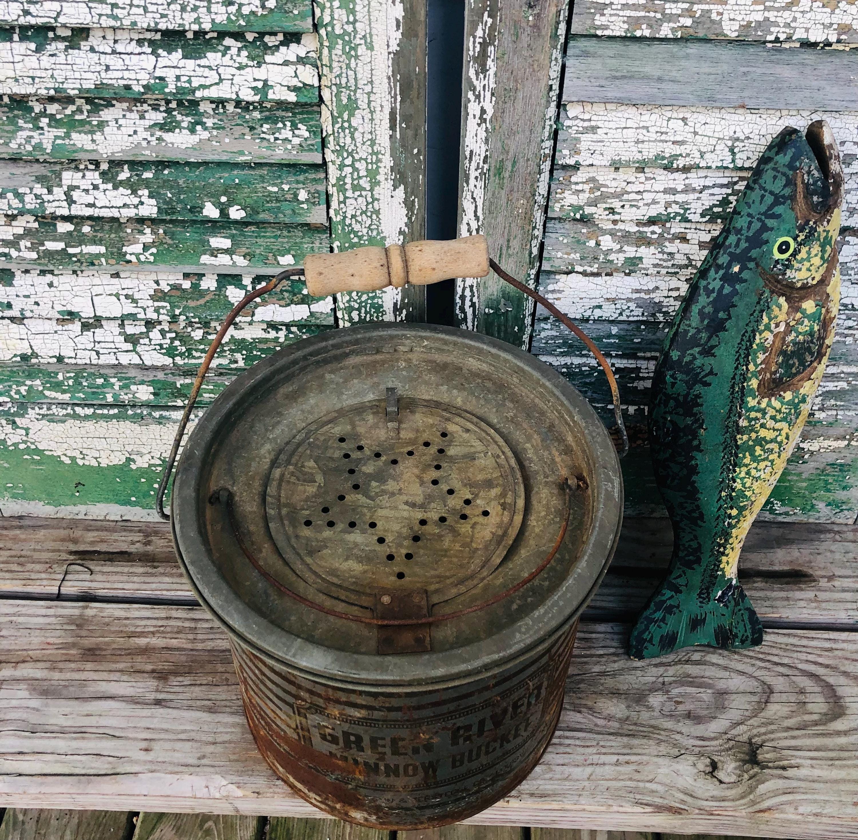 Minnow Bucket Green River Frabills Old Pal Bait Bucket Galvanized Metal ...
