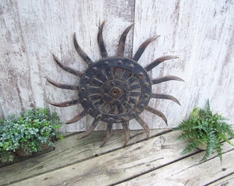 Primitive Black Rotary Blade Tiller Gear Farm Implement Hoe Wheel Garden Decor Cultivator Farmhouse