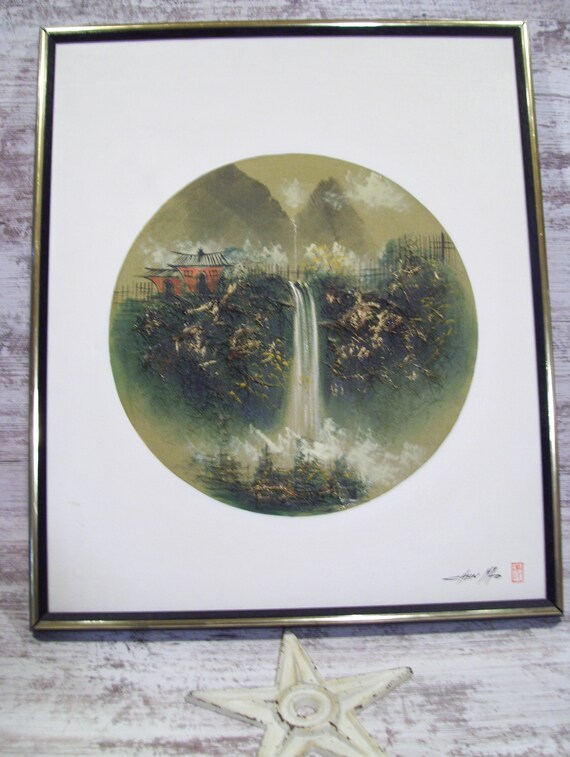 Chen Mao Signed Oil Painting Horse Hair Waterfall Dated Asian Landscape Creative Interior