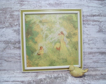 M Storm Yellow Green Impressionistic Meadow 70's Art Print Yellow Frame Impressionism