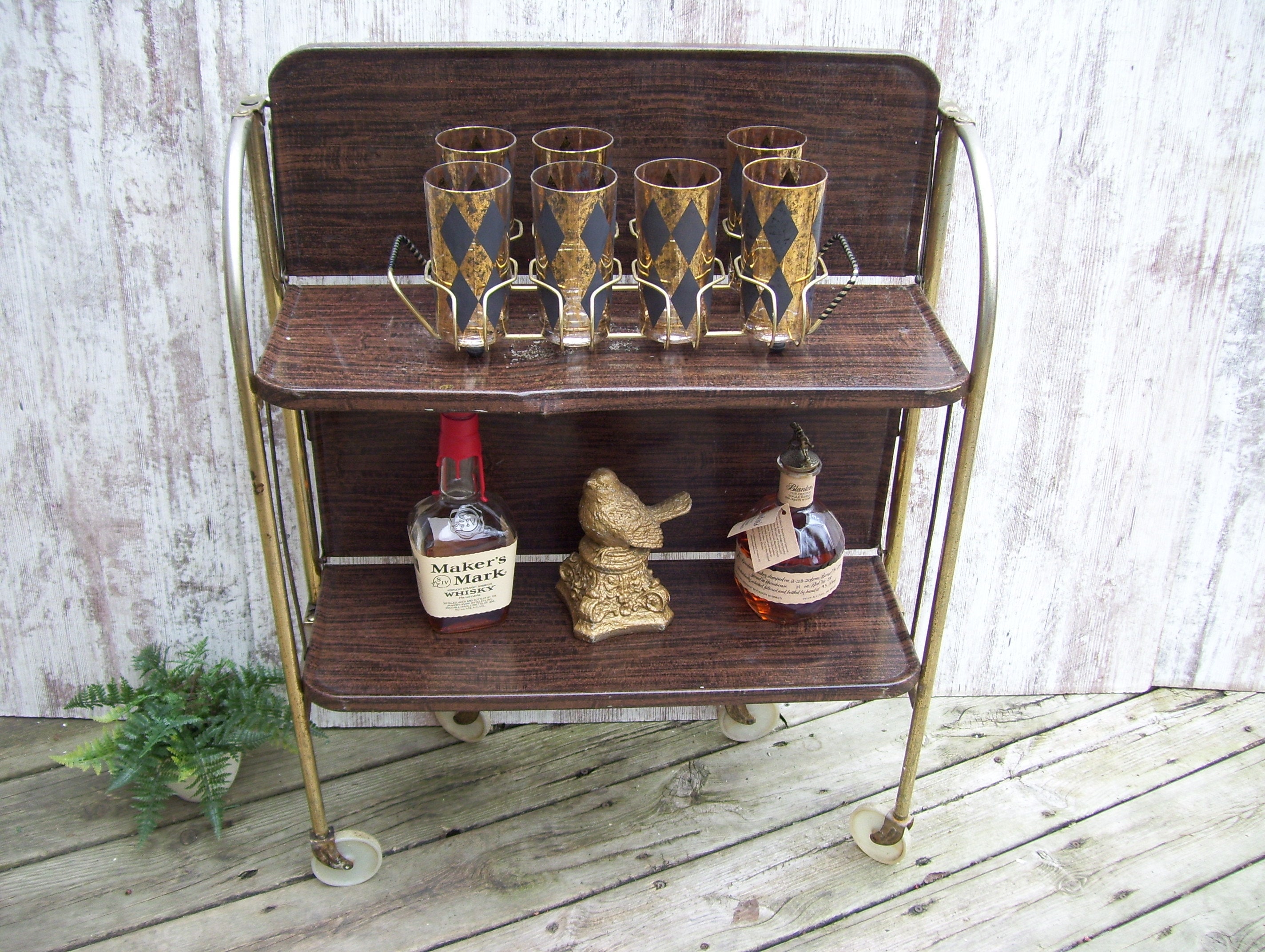 Versa Table Fold N Roll Two Level Shelf Bar Cart Mid Century