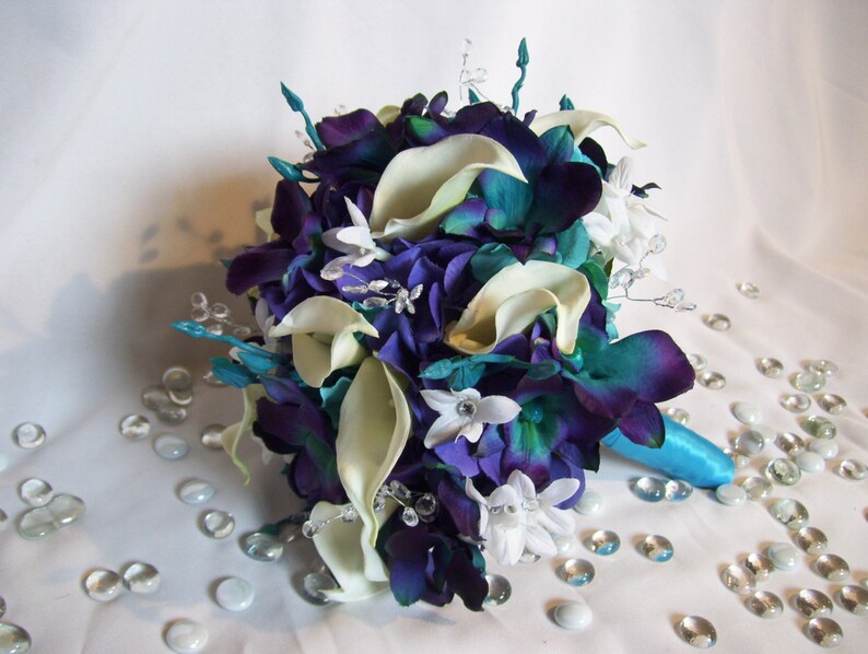 Jillian's Bridal Bouquet Teal PurpleCA Dendrobium Orchids