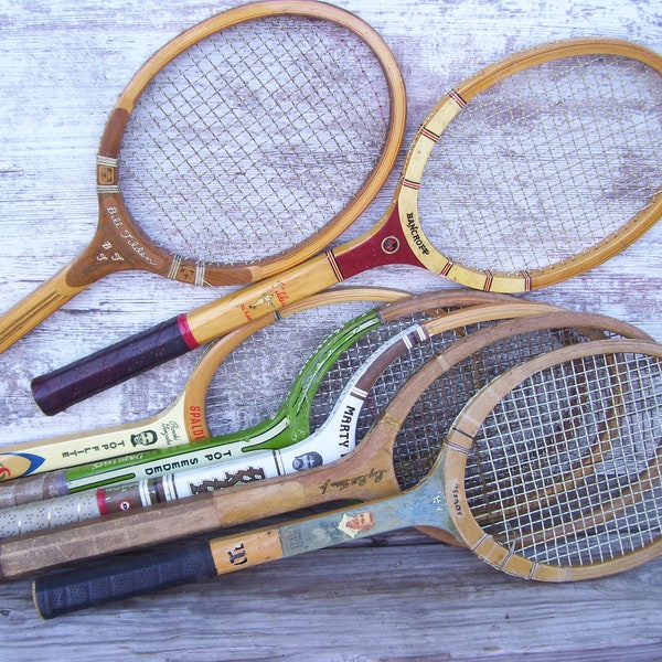 Wood Tennis Rackets Wilson Big Bill Tilden Bancroft Pancho Gonzales Spalding Tony Trabert Dunlop Marty Riessen RES #4
