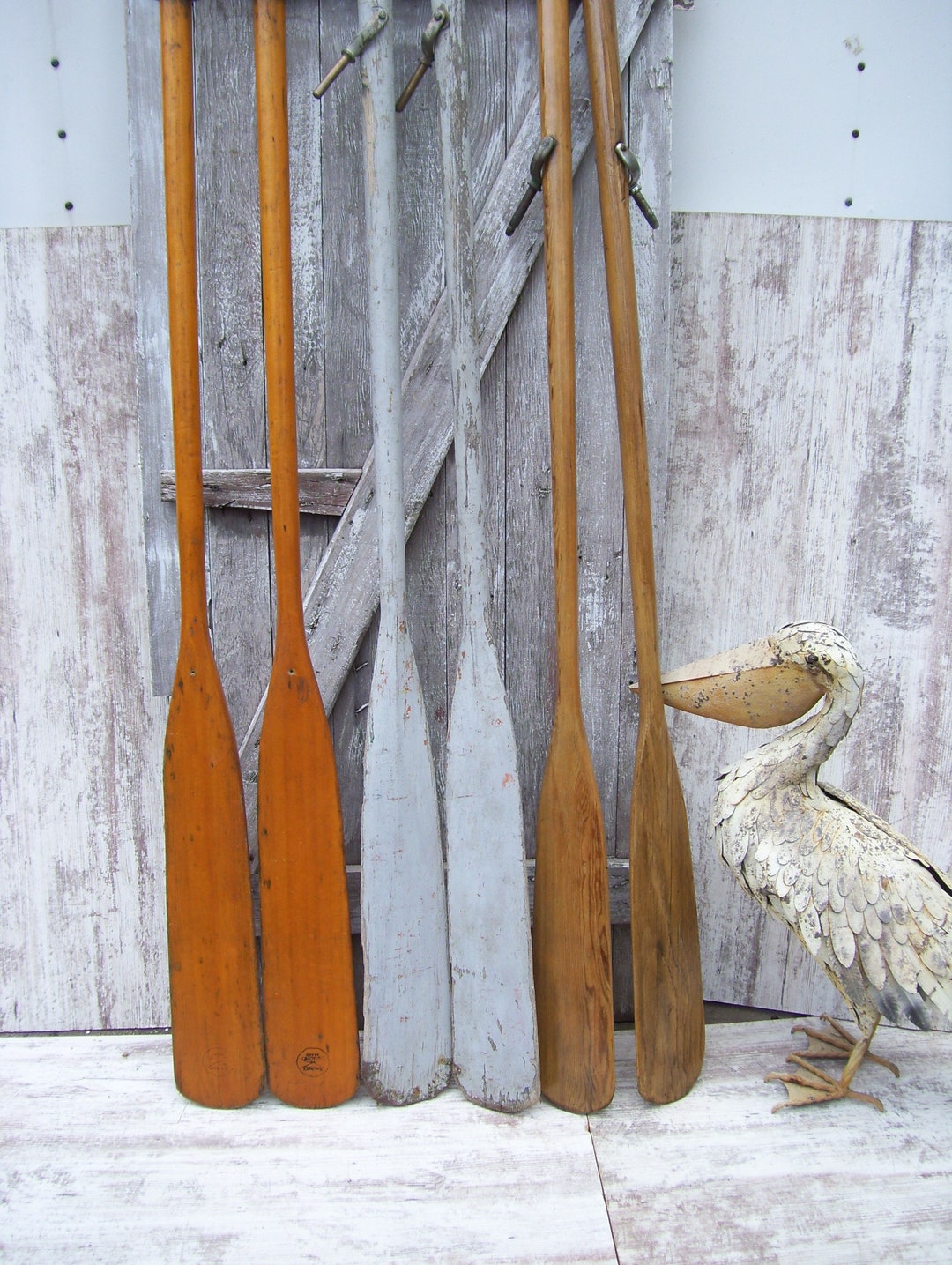 2 Vintage Wooden Smokers Paddles 83 or Gray Painted Oars Etsy