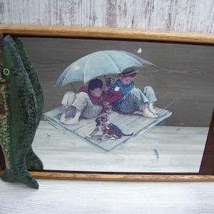 Boys Fishing Norman Rockwell Mirror Lake House Etching Process Raft Fishing Americana