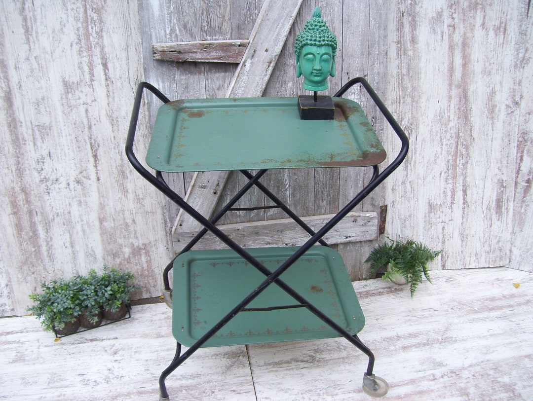 Cal Dak Metal TV Trays Rolling Cart Two Tied Bar Cart Metal Clips Bar