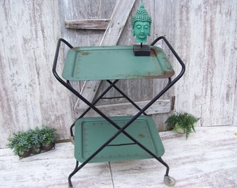 Cal Dak Metal TV Trays Rolling Cart Two Tied Bar Cart Metal Clips Bar Cart SHABBY CHIC Cottage