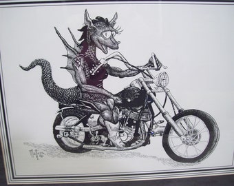 Motorcycle Art R C Matteson Pen And Ink Dragon Female Hog Chopper Dragon Stuff Harley Davidson