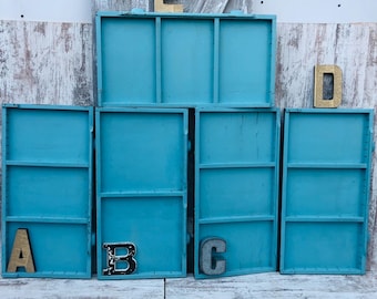 Hamilton Printers Tray Letterpress Drawer Typeset American Type Co Wood Display Case Trinkets Turquoise Painted