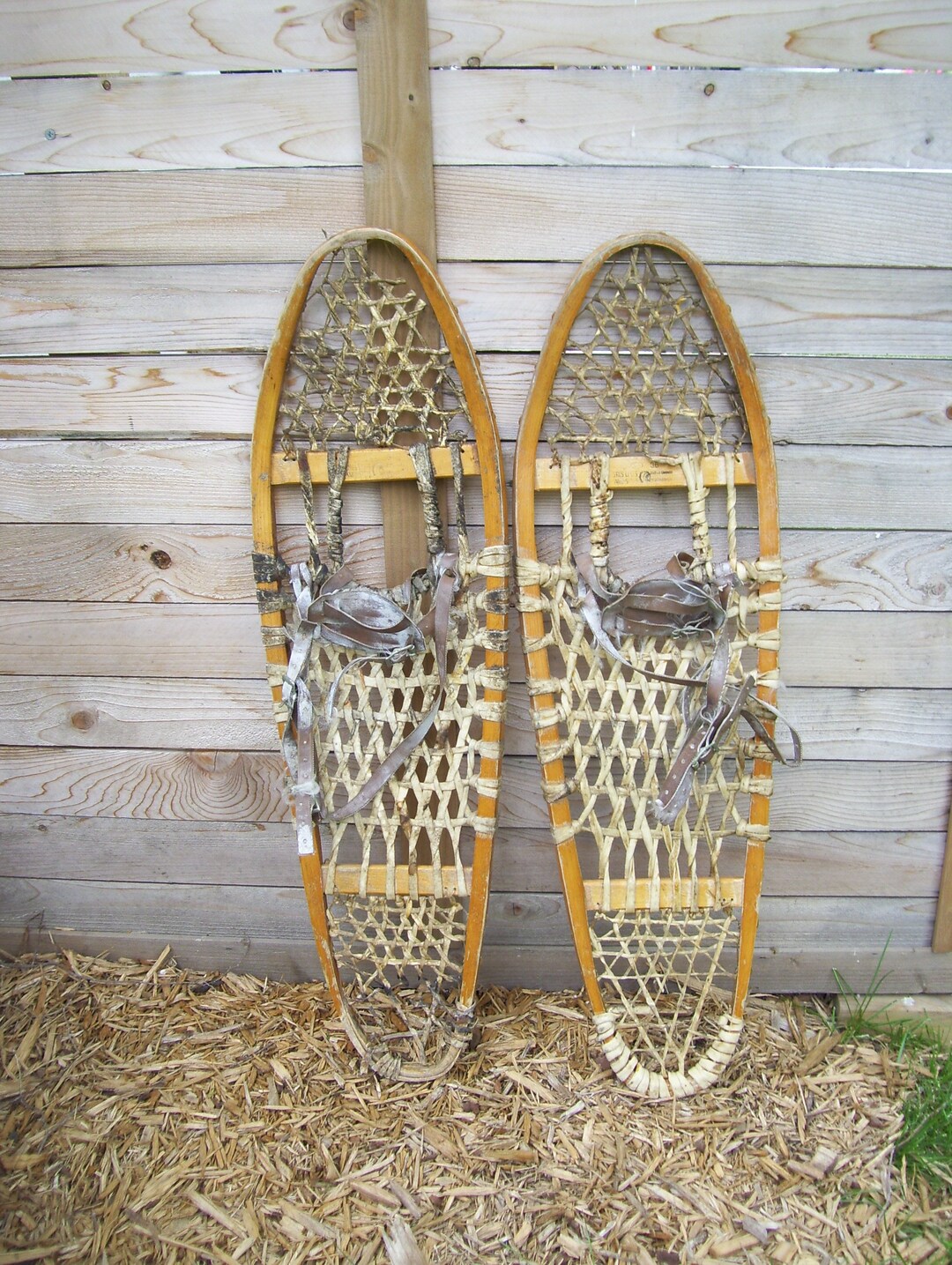 2 Gros Louis Wooden Snowshoes Leather Bindings Wood Snow Shoes Etsy