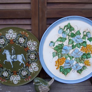 Wood Rosemaling Round Plate Norwegian Floral Design Toleware Scandinavian Folk Art Tole Painted