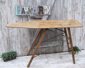 Vintage Wood Ironing Board Wooden Folding Table Primitive Farmhouse Laundry Room Regular Sized