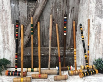 Croquet Wood Mallet Sports Decor Lawn Game Single Wooden Striped Croquet Sportcraft Mallet Cosplay Heathers #3