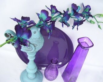 Teal Purple CA Dendrobium Orchids  Silk Flower Stems Galaxy Orchid Singapore Orchid Teal Orchids