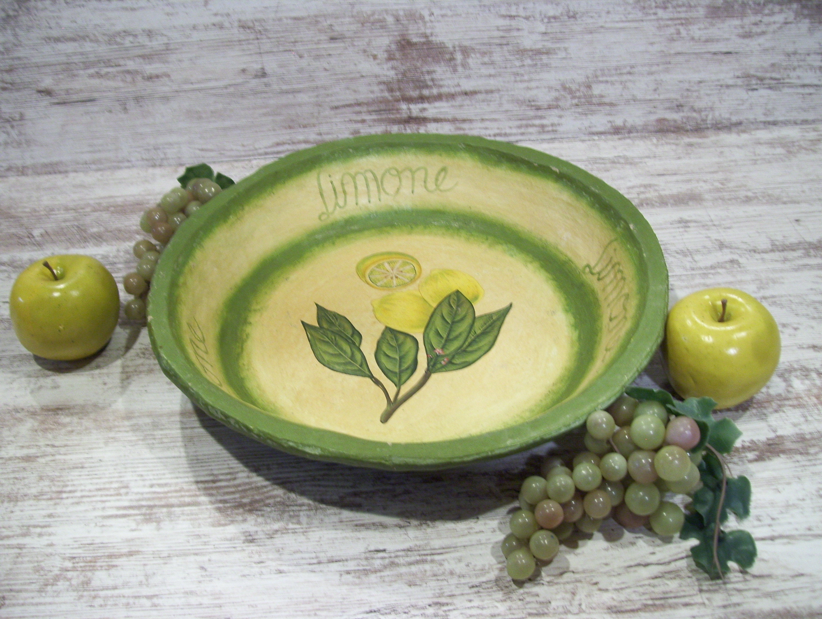 Lemon Limone Bowl Fiber Painted Fruit Bowl Decorative Yellow Etsy