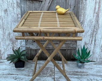 Bamboo Folding Table 28" Height Single TV Trays Folds Up Serving Table Tiny House