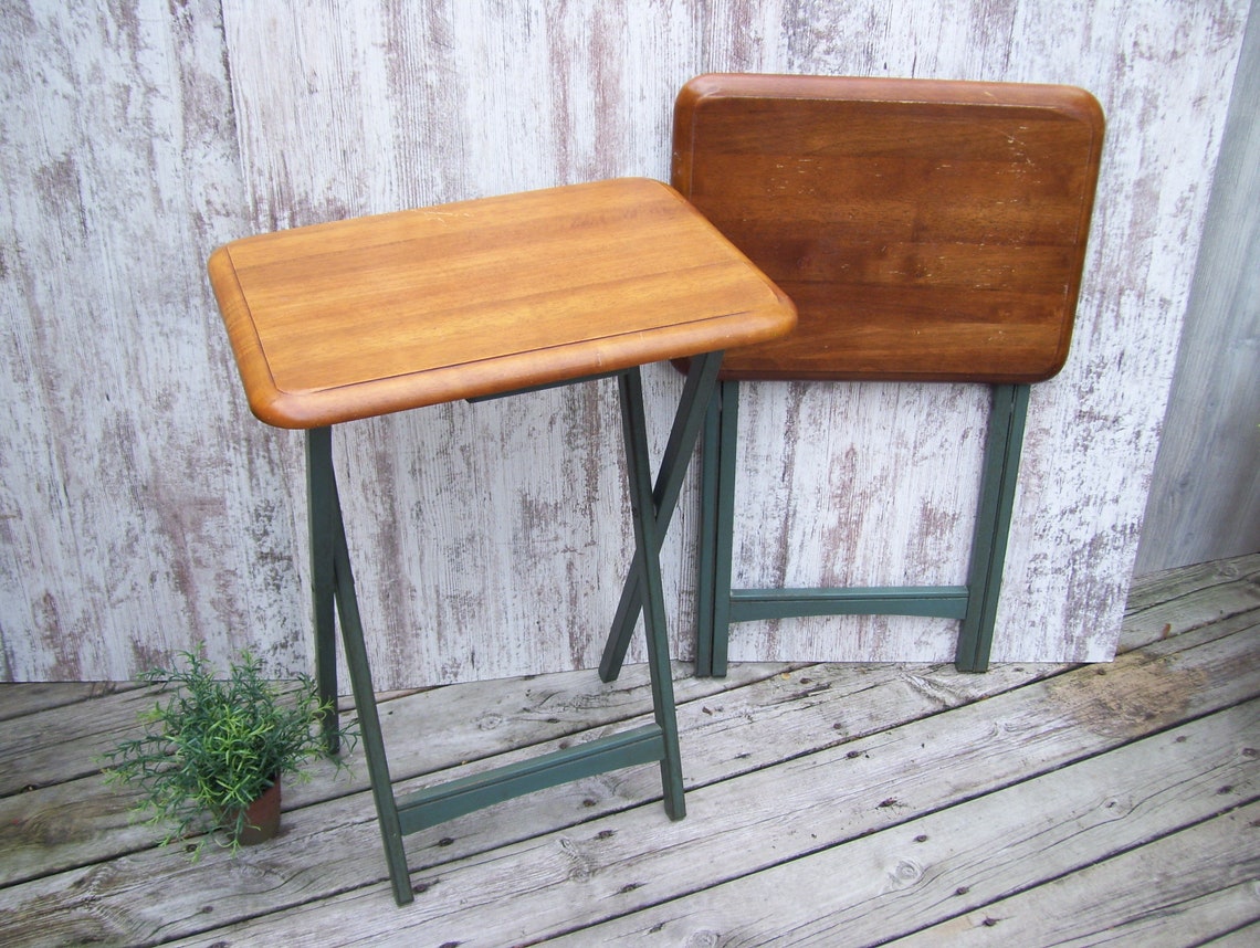 4 Wooden TV Trays Heavy Solid Wood Tray Slide Bar TV Tray Etsy