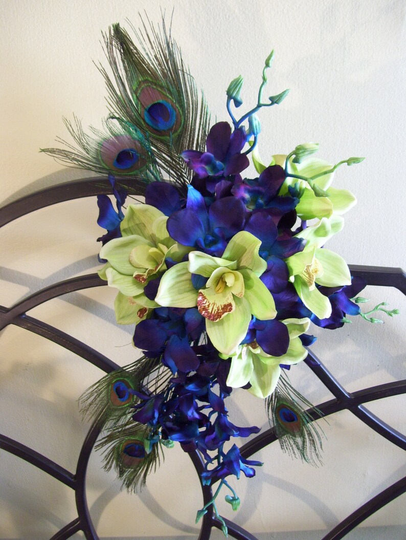 Tonia's Peacock Cascade Bridal BouquetBlue Violet CA Etsy