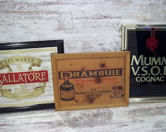 Ballatore Spumante OR Mumm VSOP Cognac Mirrored Bar Sign Alcohol Advertising Bar Sign OR Drambuie Wood