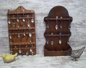 Oak Wood Spoon Holder OR 12 Large Spoon Sunburst Display Wall Pocket YOUR CHOICE