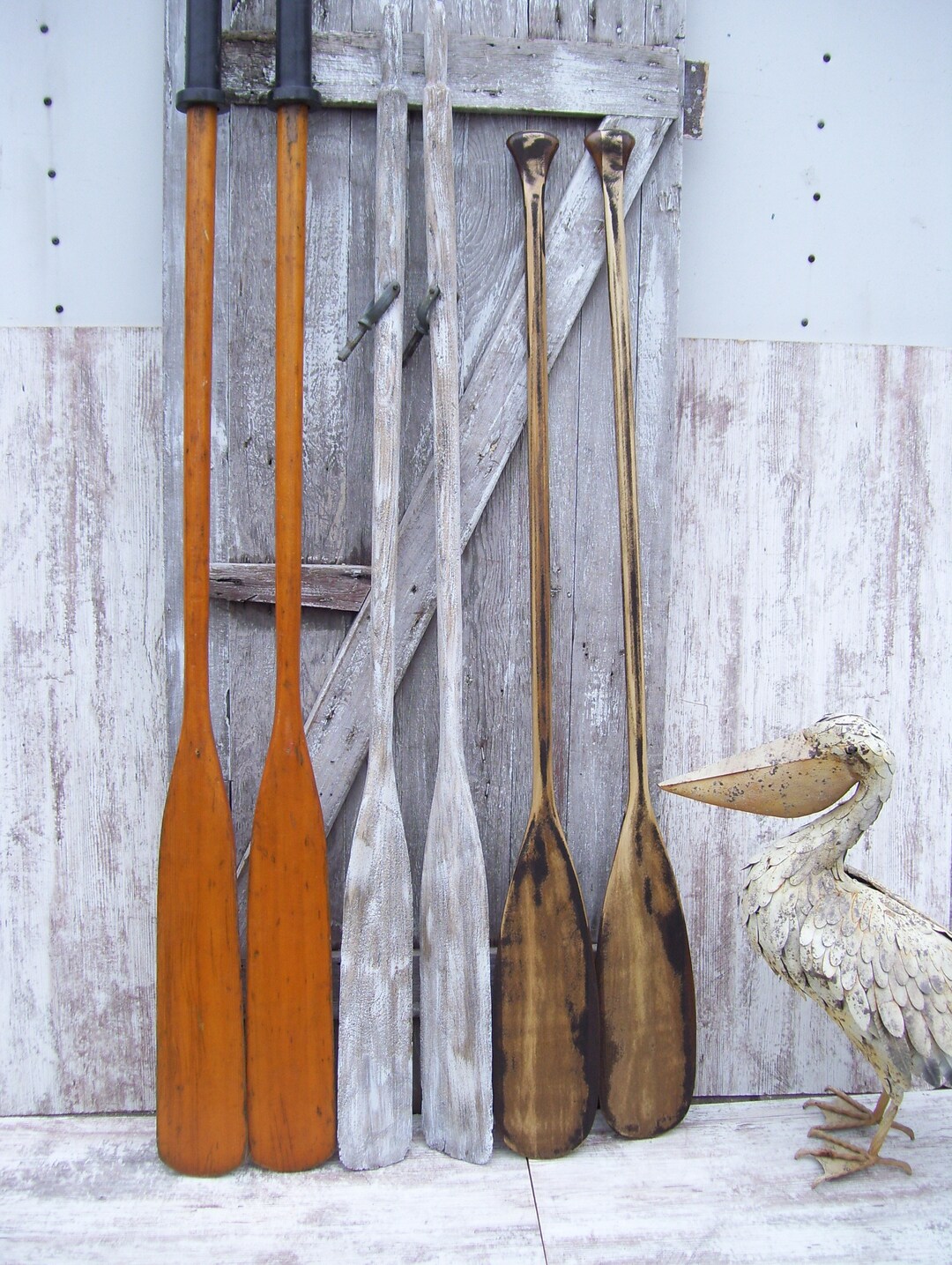 2 Vintage Wooden Smokers Paddles 83 or White Painted Oars 66 Wood Boat