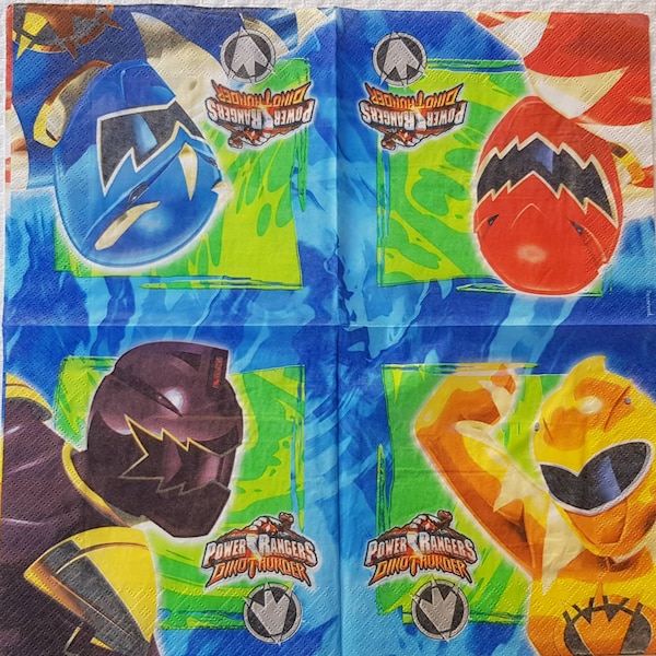 4 × Paper Decoupage Napkins Power Rangers Dino Thunder, #4603, heroes party supplies, boys birthday, themed napkin, table decor, men game.