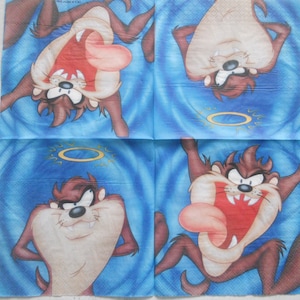 4× Taz Decoupage Paper napkins, Looney Tunes, party supplies, birthday decoration,paper tissue rare, children cartoon scrapbooking,tableware