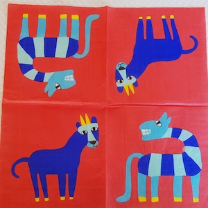 4 x Decoupage Magic Animals Paper Napkins, Collectable wild life, craft supplies paper, gift time, design art, scrapbooking tissue, red blue