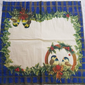 Set of 4 Rare Decoupage Napkins Winter cute Birds #2177, Christmas collection wrapping paper craft, tissue scrapbooking, tableware vintage.