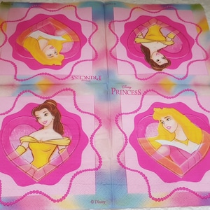 Princess Disney x4 Paper napkins #3706, party supplies/birthday girls/pink decoupage themed napkins/table decor/cartoon/Made in the Greece.