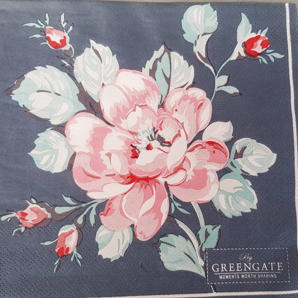 2x GreenGate Paper Napkins Decoupage ''Maria Thunder Rose'' #2745 -Collectable,craft napkins,craft supplies,tableware, scrapbooking, floral.